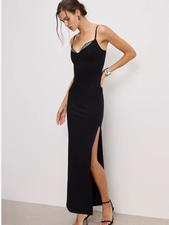 Good American Dresses & Skirts - Good American Black Spaghetti Strap Maxi Dress with Side Slit